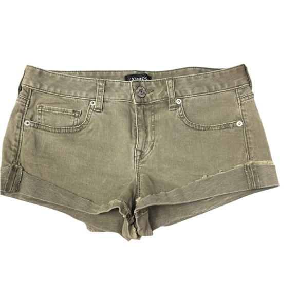 Express.  Green Jean Shorts with Cuffed Hem - Picture 1 of 7